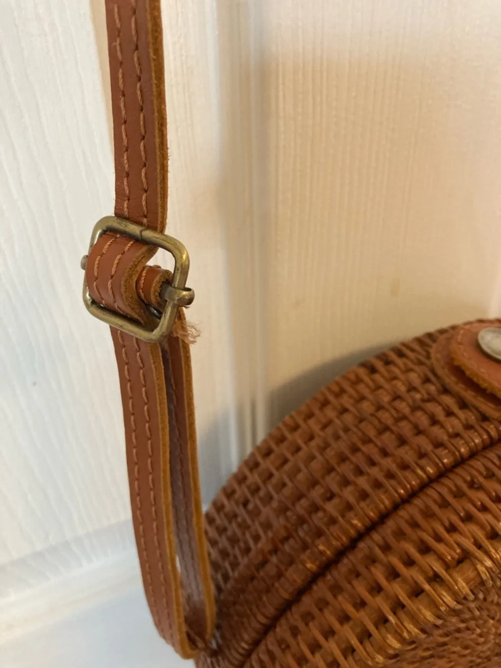 Round Woven Crossbody Bag in Brown - Picture 3 of 11